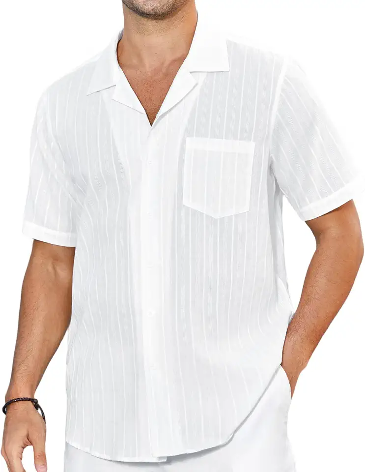 HISDERN Mens Button Down Shirts Short Sleeve Collar Beach Shirt S-4XL