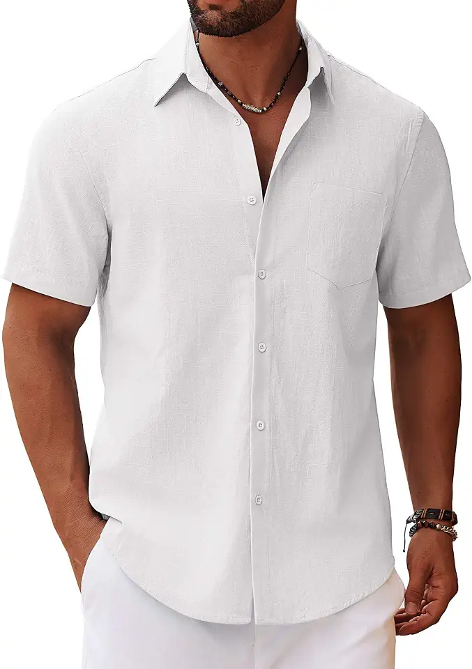 Men's Off White Linen Camp Shirt