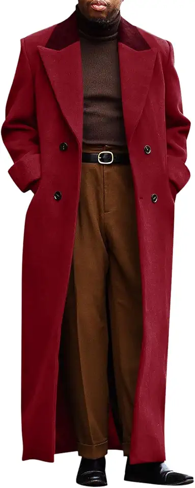 Runcati Mens Full Length Long Trench Coat Double Breasted Classic Overcoat