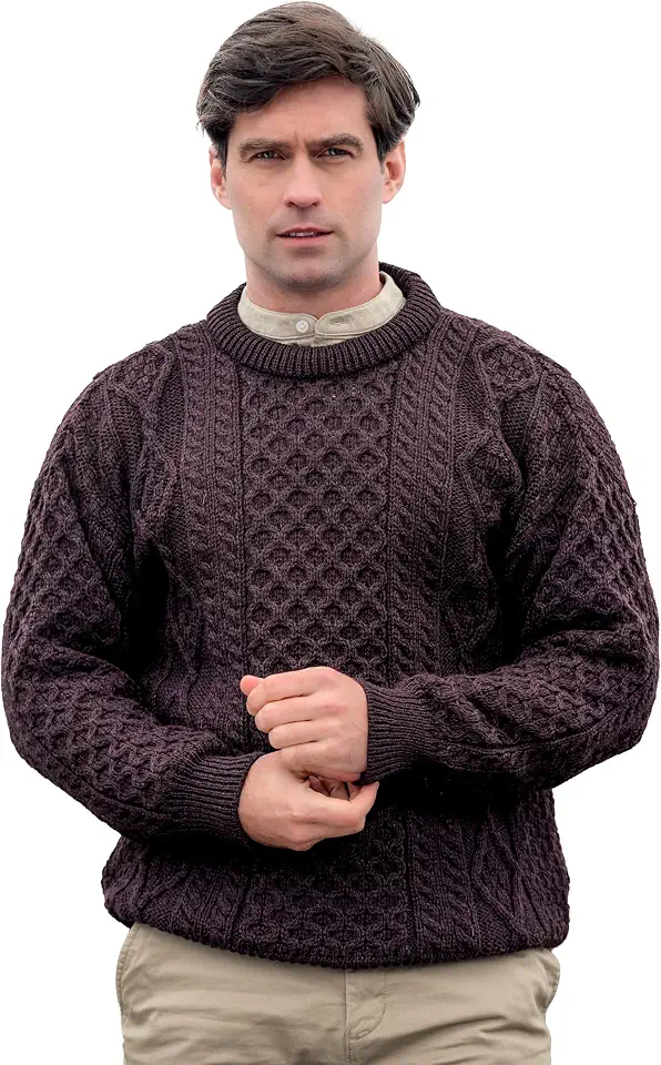 Aran Crafts Irish Unisex Cable Knit Crew Neck Wool Sweater (C1347)