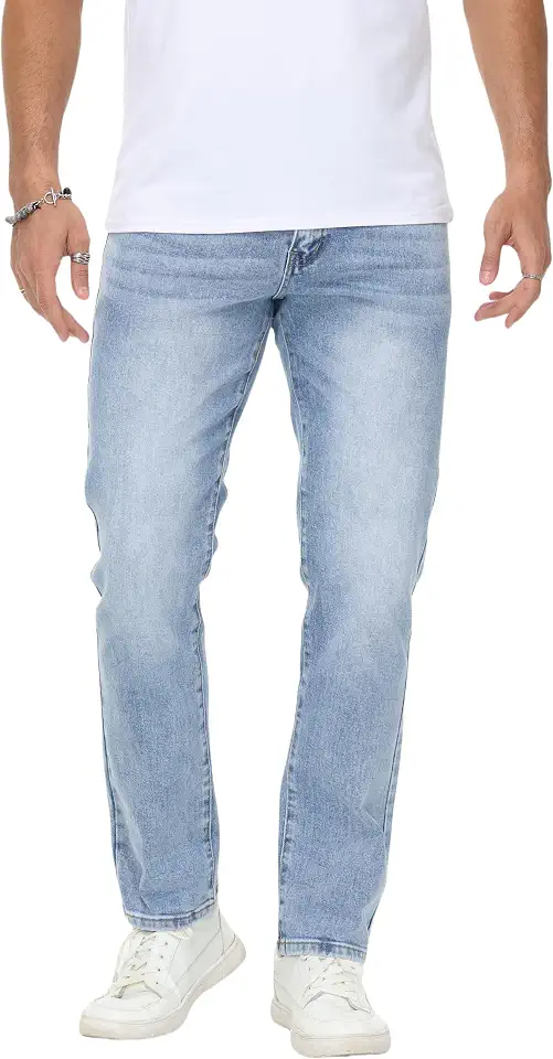 MZNBURAM Men's Stretch Regular Fit Straight-Leg Cotton Fashion Comfort Flex Waist Denim Pants Jeans
