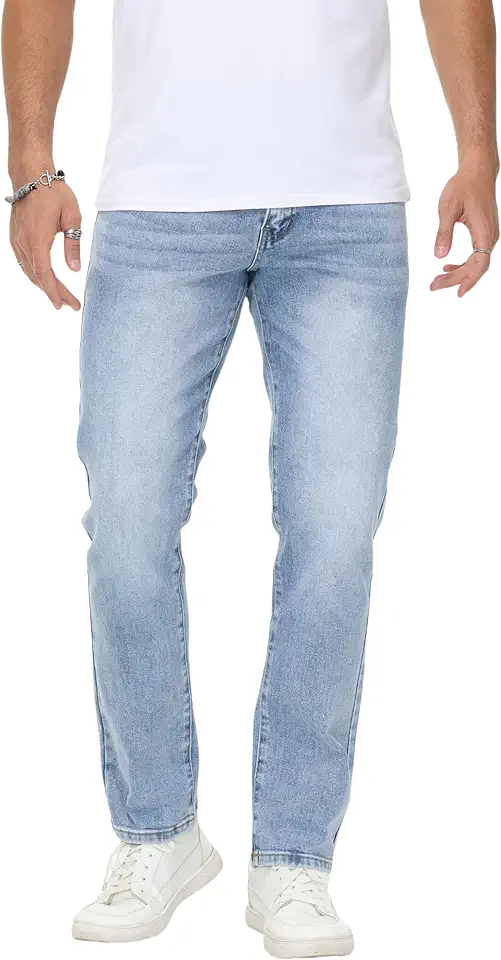MZNBURAM Men's Stretch Regular Fit Straight-Leg Cotton Fashion Comfort Flex Waist Denim Pants Jeans
