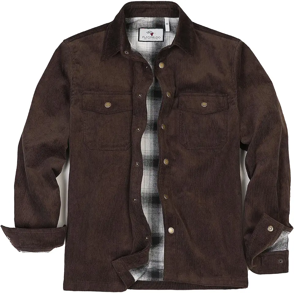 ZENTHACE Men’s Full Flannel Lined Corduroy Jacket,Vintage Snap Button Coat