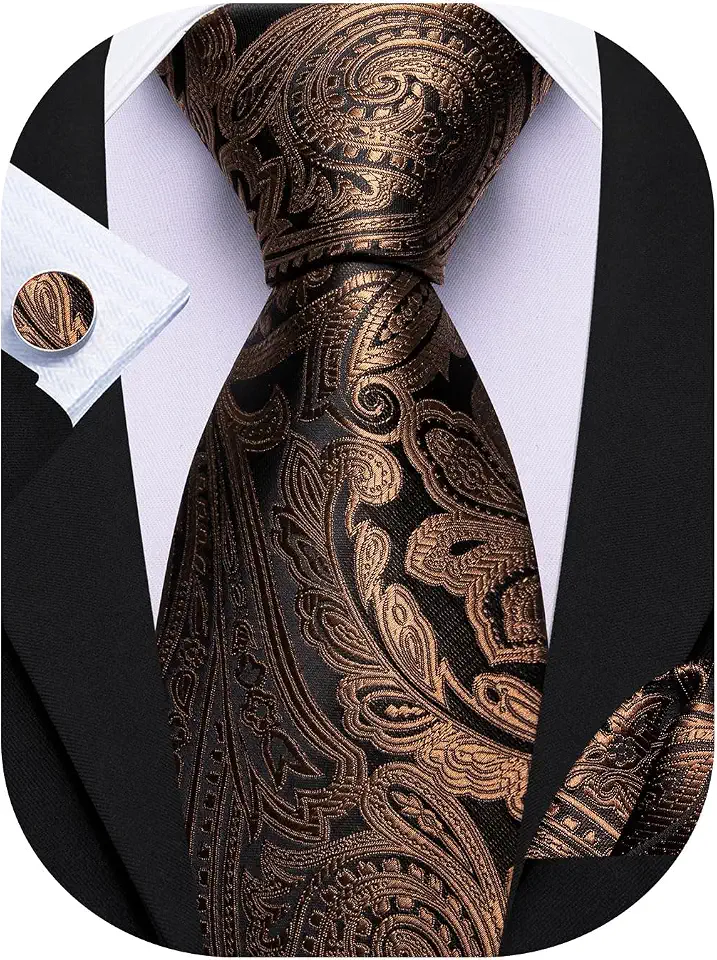 Barry.Wang Men Tie Set Paisley Silk Necktie Pocket Square Cufflinks Formal Wedding Business Party