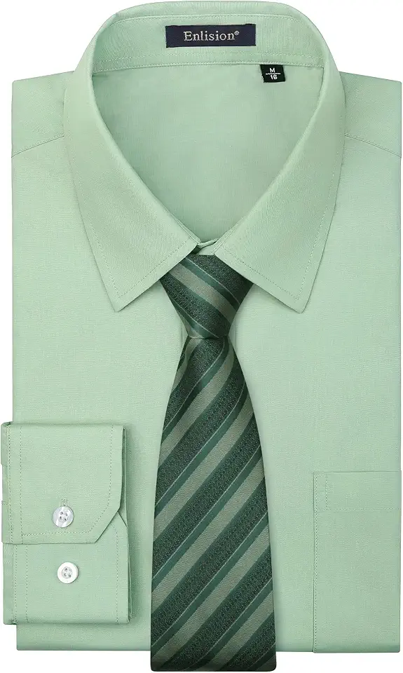 Enlision Mens Dress Shirts Long Sleeve Button Down Shirt for Men Regular Fit Business Casual Shirt and Tie Sets for Wedding