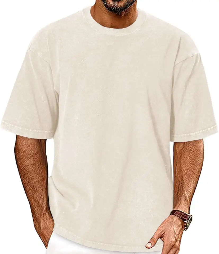 Men's Regular Fit Beige Short Sleeve Crewneck Cotton T Shirt
