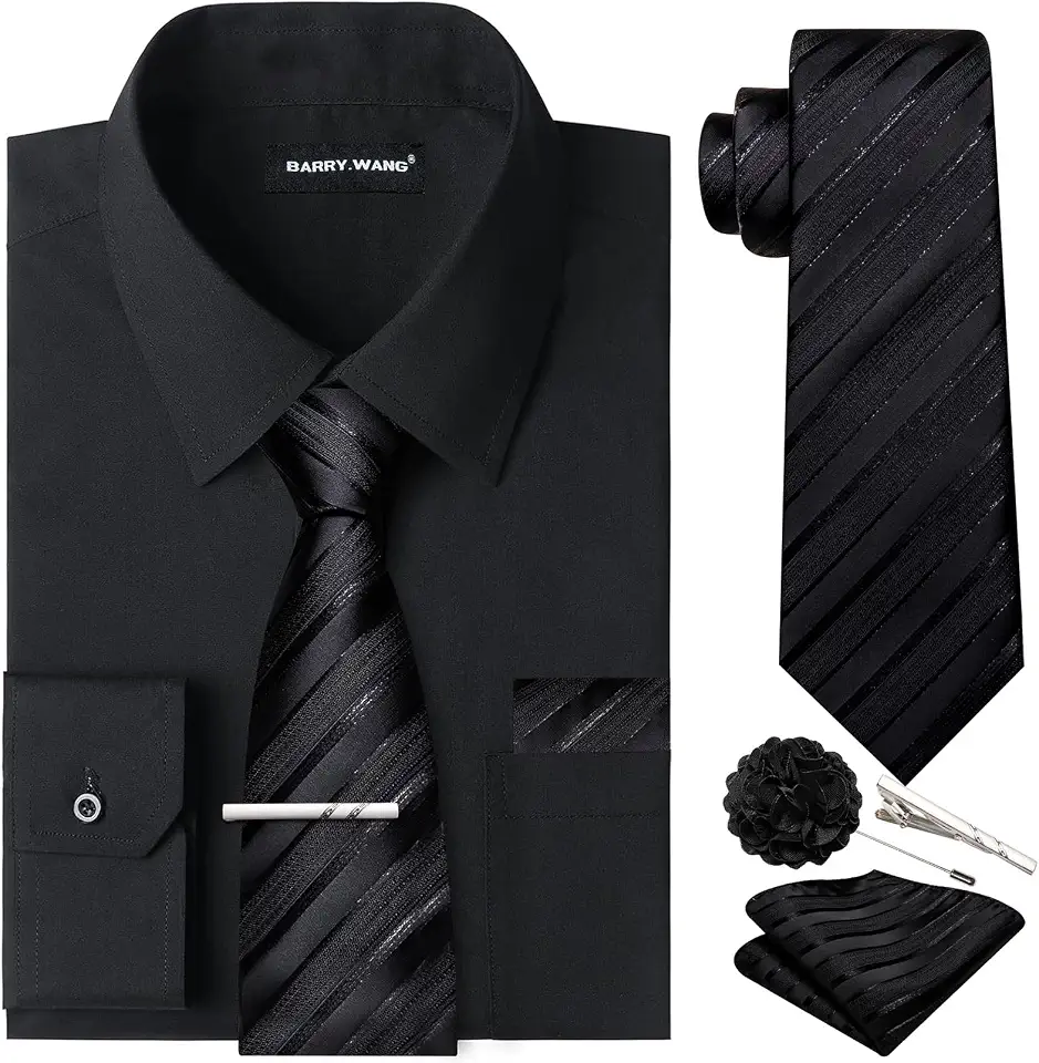 Barry.Wang Mens Dress Shirt and Tie Set Wedding Formal Business Shirt 6pcs