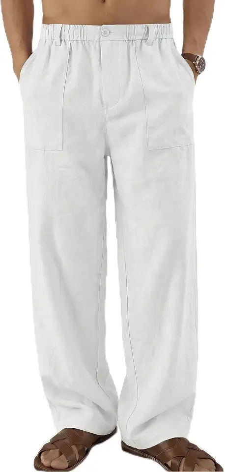 COOFANDY Men's Casual Linen Cotton Pants Elastic Waist Summer Beach Trousers Lightweight Yoga Vacation Pants
