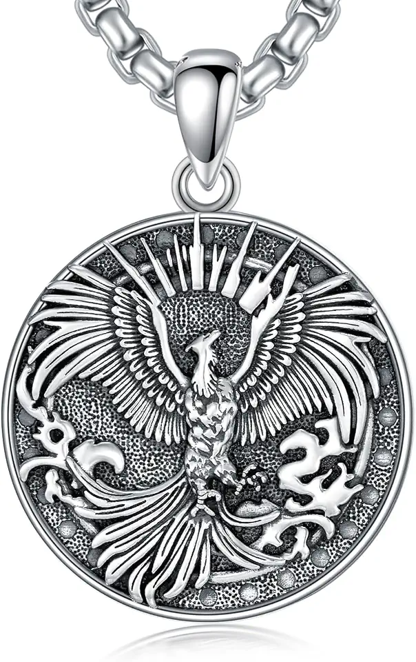 Phoenix Necklace 925 Sterling Silver Rising Phoenix Pendant Jewelry for Men Women