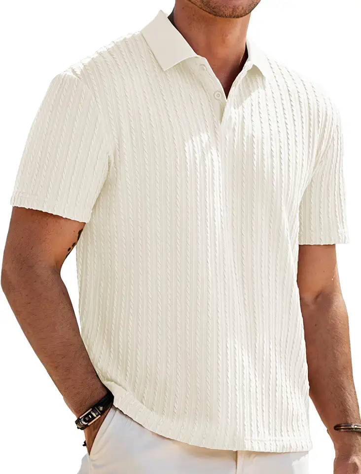 Global Recycled Standard JMIERR Men's Textured Polo Shirt Short Sleeve Casual