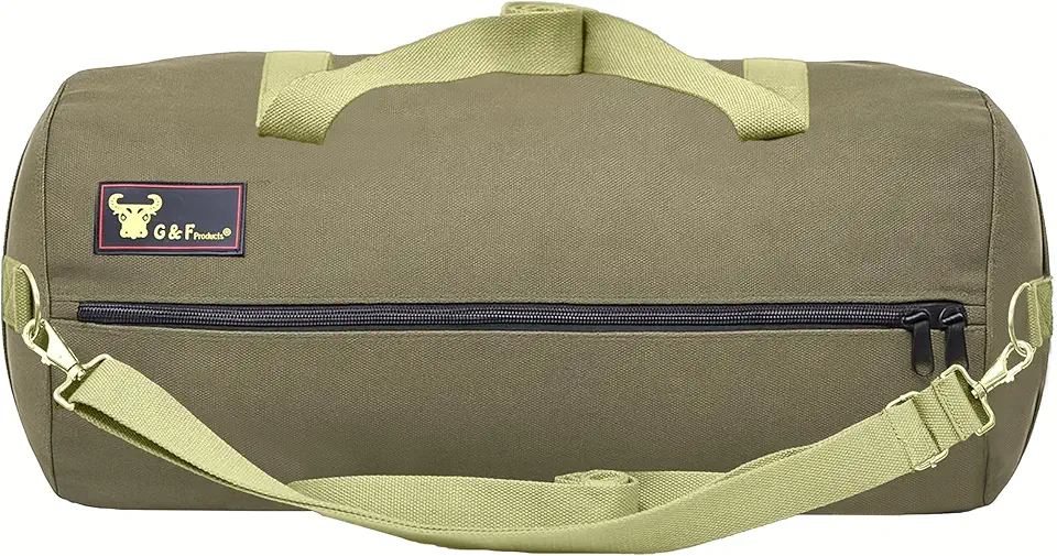 Waxed Canvas All Purpose Military Style Duffle Bag, Water-Resistant, Adjustable Strap, Fully Lined, Double Zipper Closure, heavy Duty, Olive Green