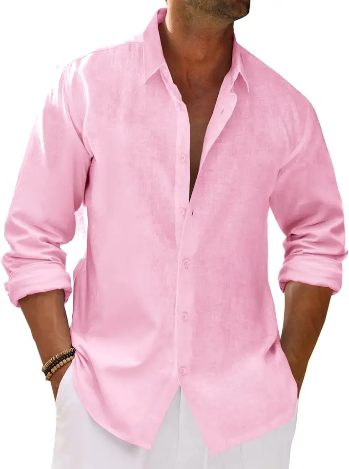 Runcati Mens Button Down Shirt Cotton Linen Casual Long Sleeve Shirts Collared Hippie Beach Tops