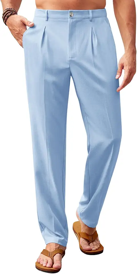 Runcati Mens Casual Pants Elastic Waist Lightweight Loose Pleated Slacks