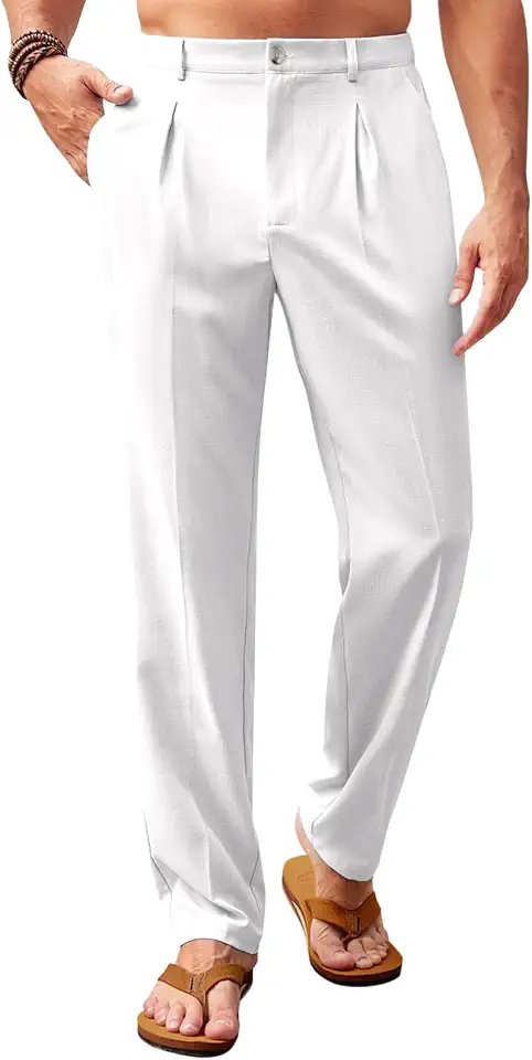 Runcati Mens Casual Pants Elastic Waist Lightweight Loose Pleated Slacks