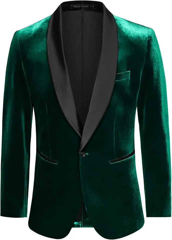GRACE KARIN Mens Velvet Blazer One Button Shawl Lapel Slim Fit Suit Jacket Sport Coat Dinner Party Prom Wedding Tuxedo