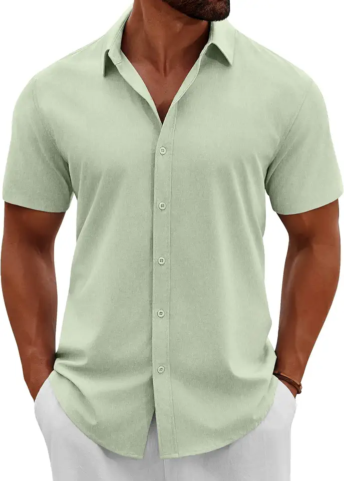 Global Recycled Standard COOFANDY Men's Button Down Shirts Short Sleeve Casual Summer Beach Shirts Vacation Wedding Shirts