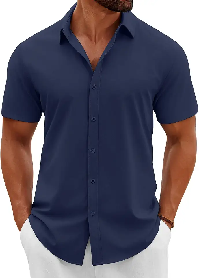 COOFANDY Men's Button Down Shirts Short Sleeve Casual Summer Beach Shirts Vacation Wedding Shirts