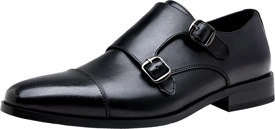 Men's Black Leather Double Monk Straps