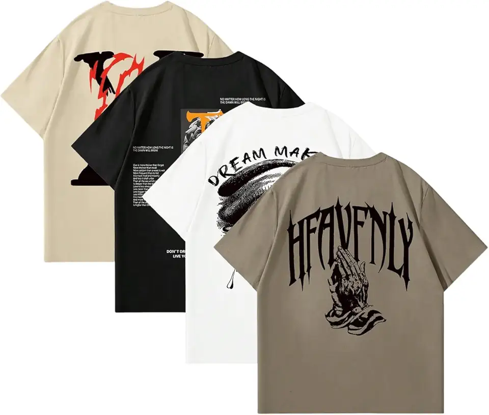 VIPWOLF Men's 4 Piece Y2K Graphic Tees Shorts Sleeve Cool T-Shirts Top | Short Sleeve Graphic Tees Men Pack, Casual, Crew Neck, Summer Cool Y2k Shirts
