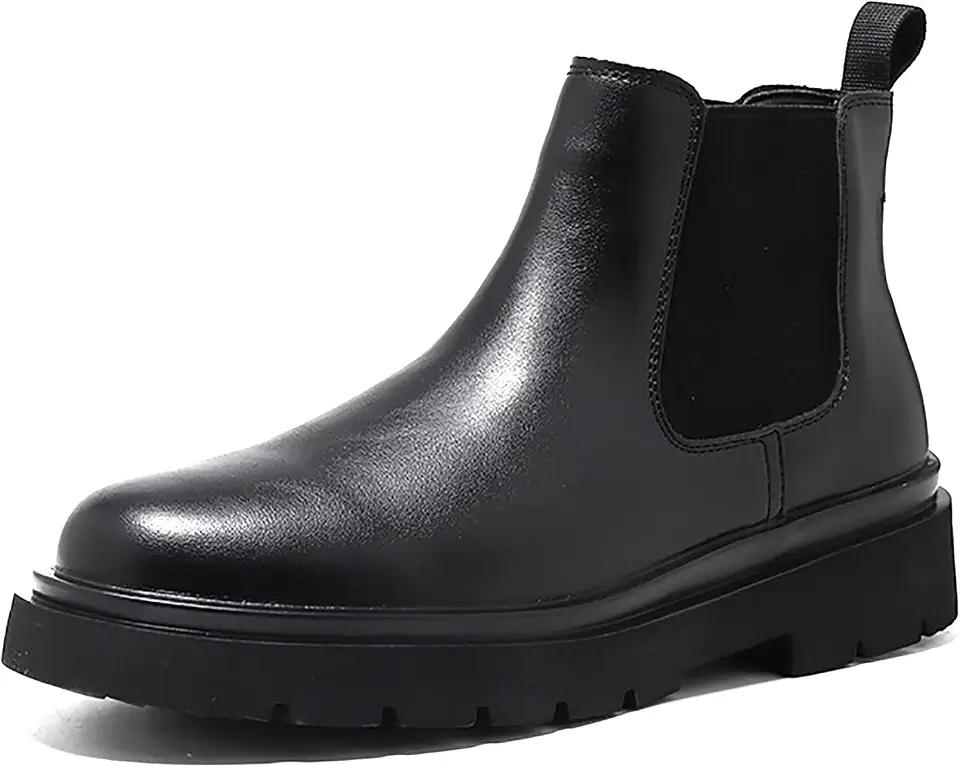 Men's Chelsea Ankle Boots Classic Leather Non-Slip Dress Boots Casual Elastic Slip On Work Boots