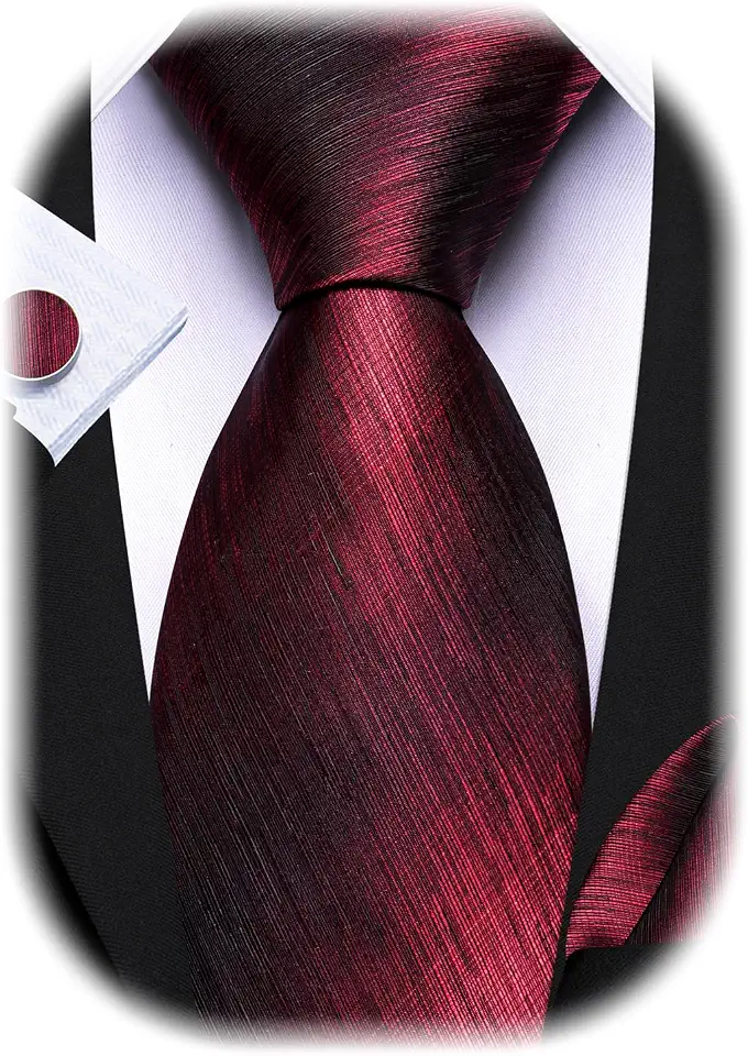 Barry.Wang Striped Men Ties Set Silk Necktie Handkerchief Cufflinks
