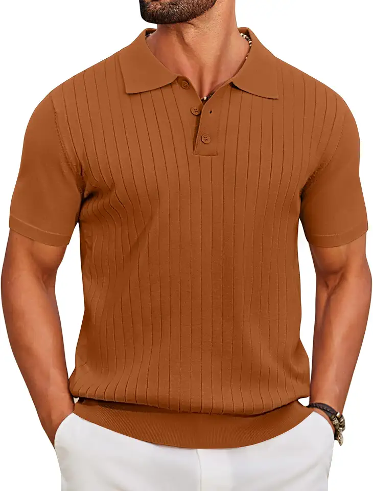 Global Recycled Standard COOFANDY Men's Knit Polo Shirts Short Sleeve Knit Shirt Summer Golf Shirts