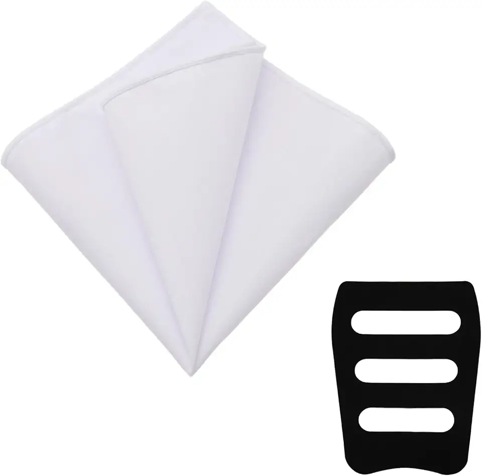 White Pocket Squares for Men, Mens Linen Cotton Handkerchiefs with Pocket Square Holder for Daily Wedding Banquet