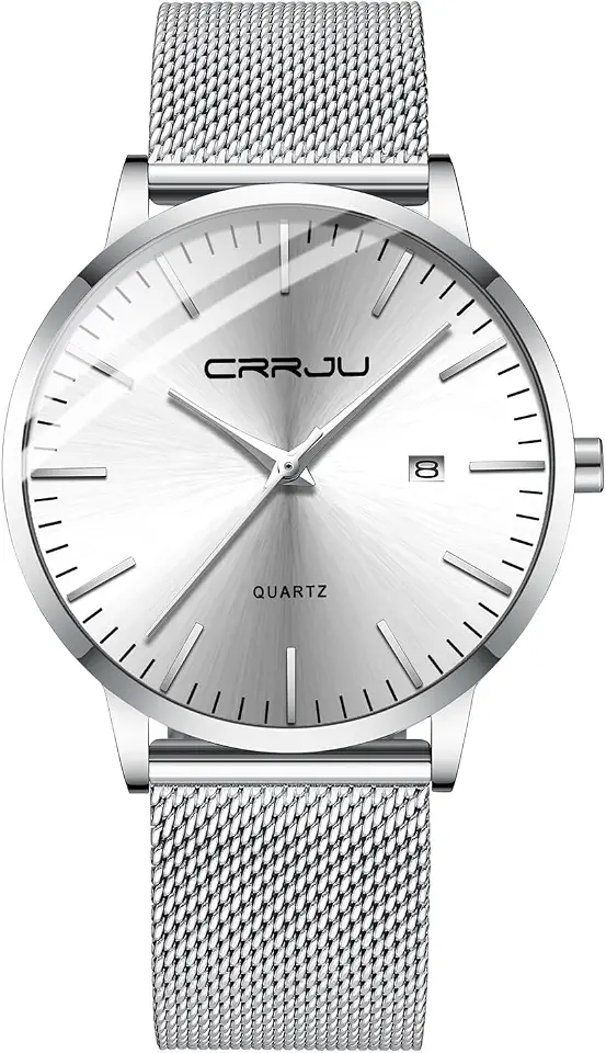 Men's Silver Mesh Strap Minimalist Watch