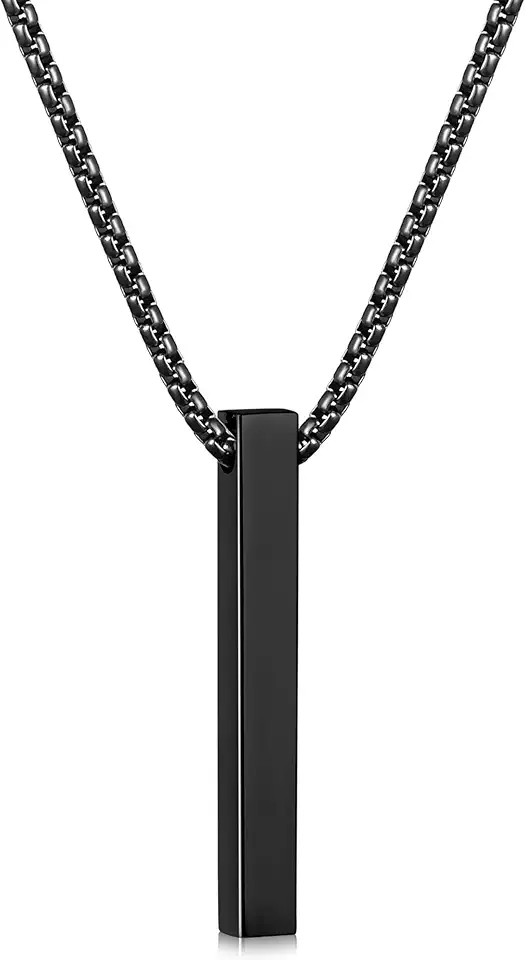 Fiusem Pendant Necklace for Men, Stainless Steel Bar Chain