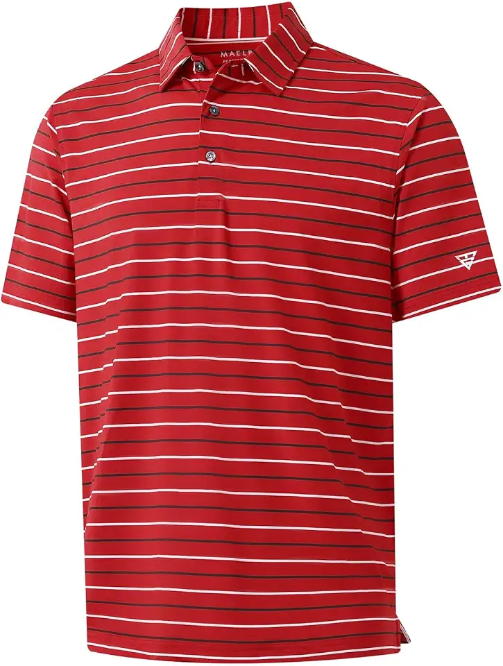 M MAELREG Golf Shirts for Men Short Sleeve Dry Fit Striped Performance Lightweight Moisture Wicking Collared Casual Golf Polo