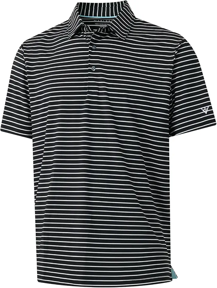 M MAELREG Golf Shirts for Men Moisture Wicking Striped Polo Performance Dry Fit Business Sports Mens Polo Shirts Short Sleeve