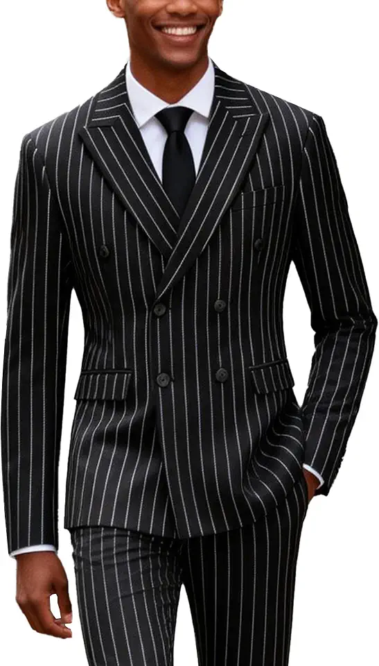 Mens 2 Piece Pinstripe Slim Wedding Double Breasted Suit Men