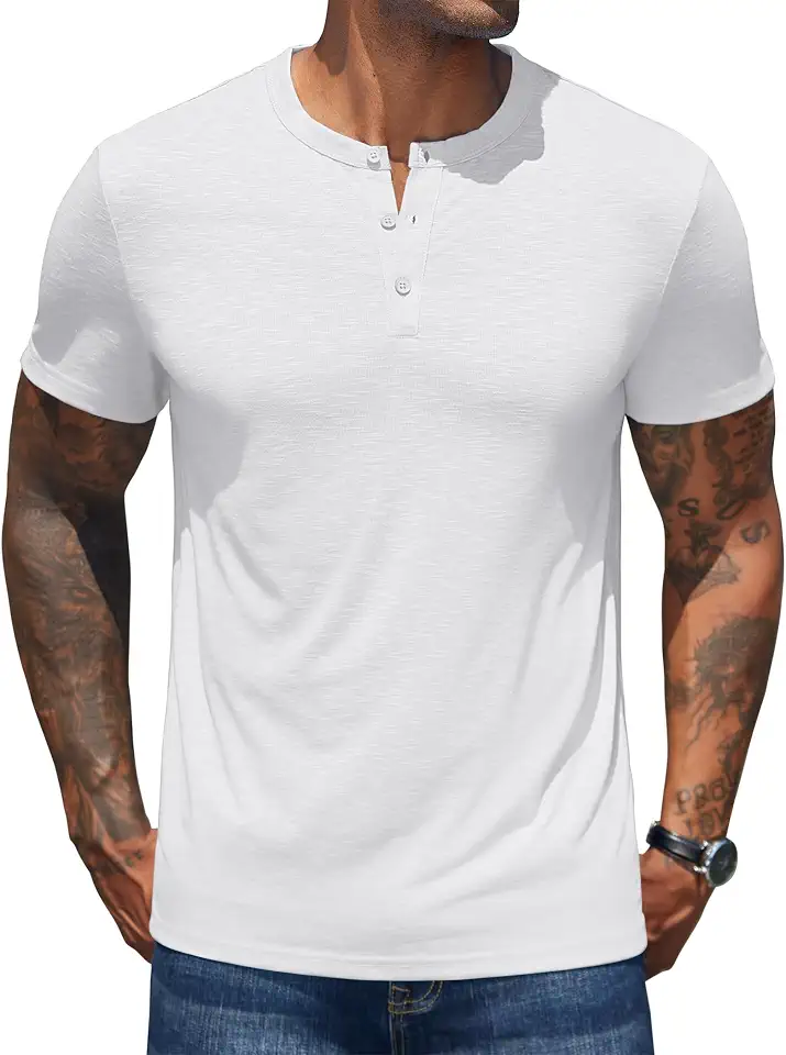 Global Recycled Standard COOFANDY Men's Henley Shirts Short Sleeve Casual Basic Henley Tee Summer Button Lightweight Stretch T Shirts
