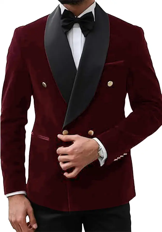 Men's Velvet Tuxedo Jacket Shawl Lapel Double Breasted Blazer