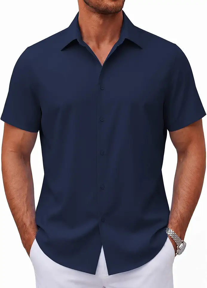 Global Recycled Standard COOFANDY Mens Short Sleeve Button Down Shirts Casual Summer Shirt Untucked Dress Shirts