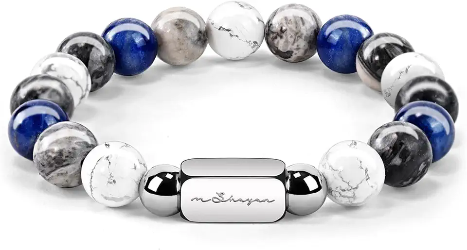 Bracelets for Men,10MM Adjustable Elastic Beaded Bracelet, Christmas Gift