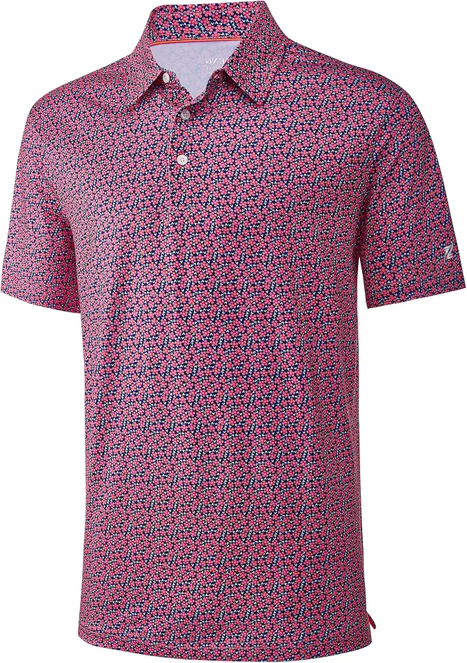 Mens Golf Shirt Short Sleeve Dry Fit Print Moisture Wicking Performance Patterns Collared Polo Shirt