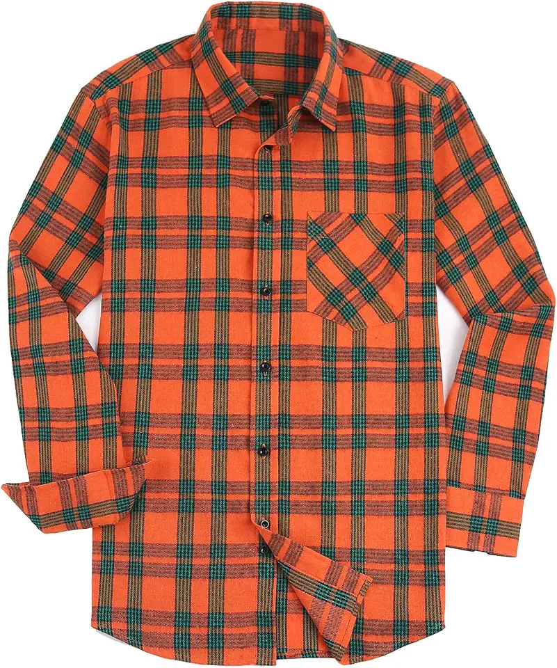 DOKKIA Men's Casual Dress Long Sleeve Buffalo Plaid Checkered Fitted Flannel Shirt