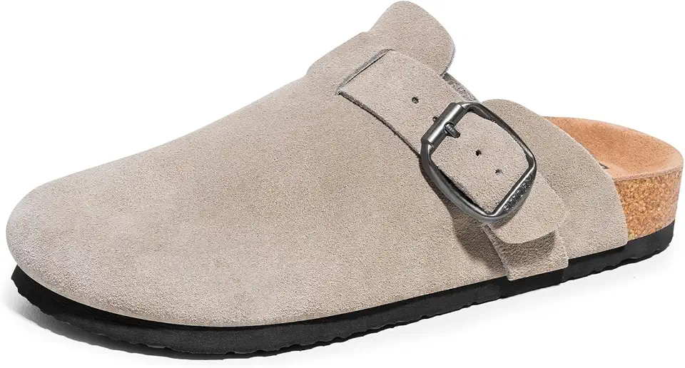 FITORY Mens Suede Clogs with Arch Support Leather Cork Footed Mules