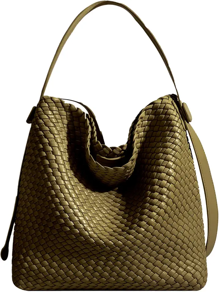 Large Woven Tote Bag Vegan Leather Shoulder Bag for Women Fashion Travel Shopper Bag Top Handle Handbag and Purse
