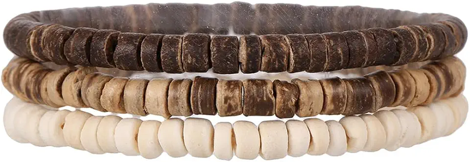 Puka Shell Bracelet for Men Wooden Bracelets Turquoise Stack Beaded Minimalist Trendy Jewelry for Friend Gift