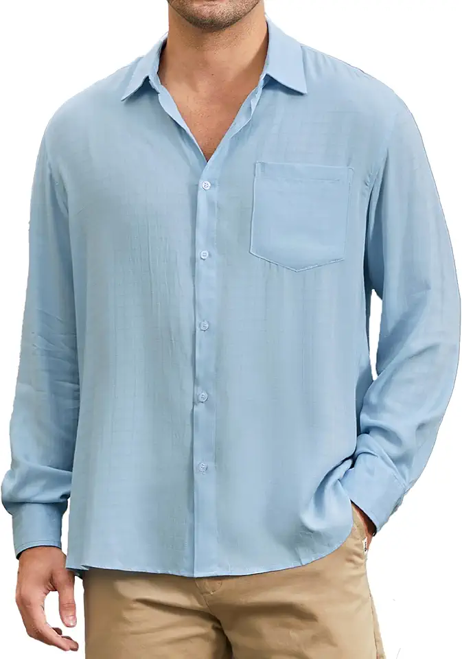 HISDERN 311C Men's Casual Button Down Shirts Long Sleeve Comfy Lightweight Quick-Dry & Textured Regular Fit Shirt