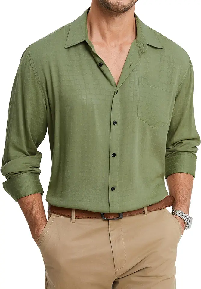 HISDERN 311C Men's Casual Button Down Shirts Long Sleeve Comfy Lightweight Quick-Dry & Textured Regular Fit Shirt