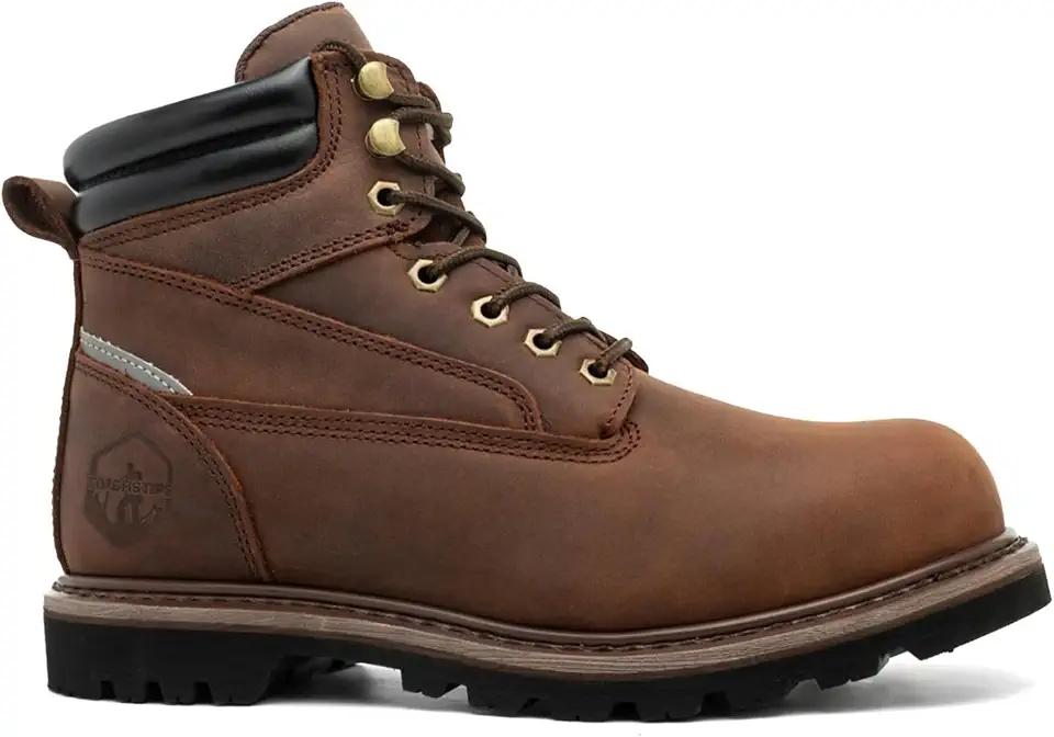 Soft Toe Work Boots for Men 6" Comfort Leather Non Slip Water Resistant Rubber Safety Durable Industrial & Construction Boots