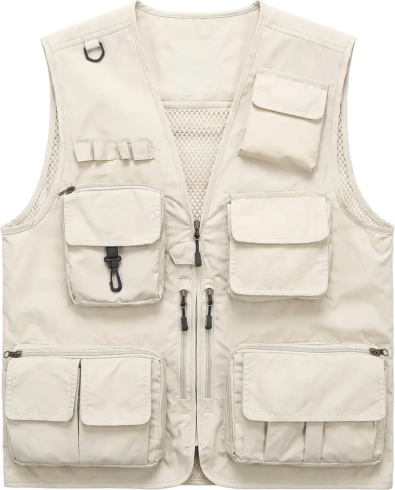 Mens Lightweight Safari Travel Fishing Photography Outdoor Work Cargo Vest with Pockets