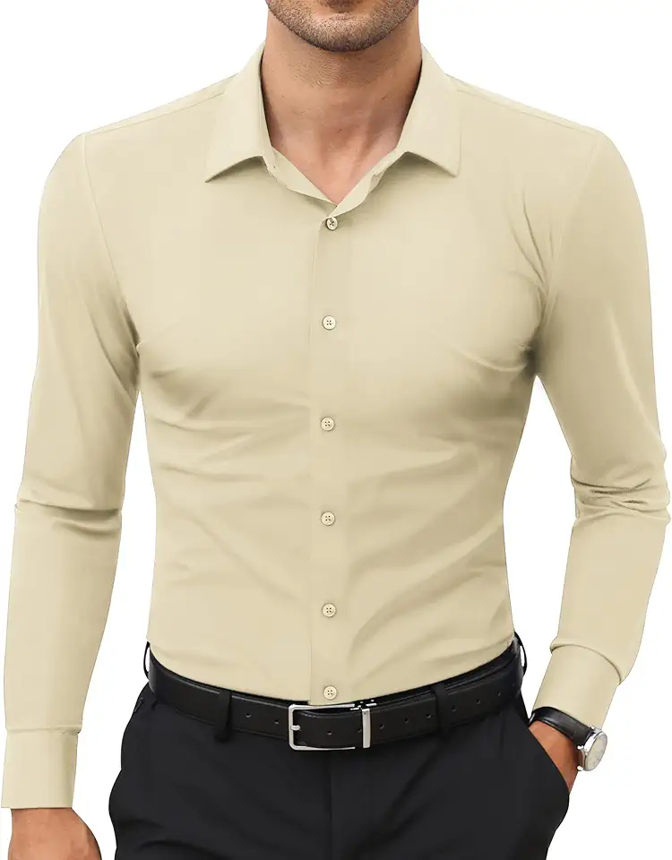 Lion Nardo Stretch Mens Dress Shirts Long Sleeve Slim Fit Dress Shirts for Men Muscle Fit Wrinkle Free Button Down Shirt
