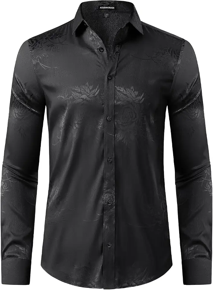 Arjen Kroos Men's Silk Like Satin Dress Shirt