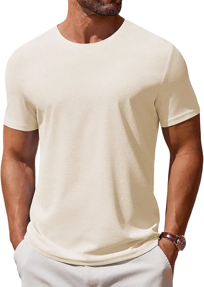 Men's Ecru Waffle Knit Short Sleeve Shirt