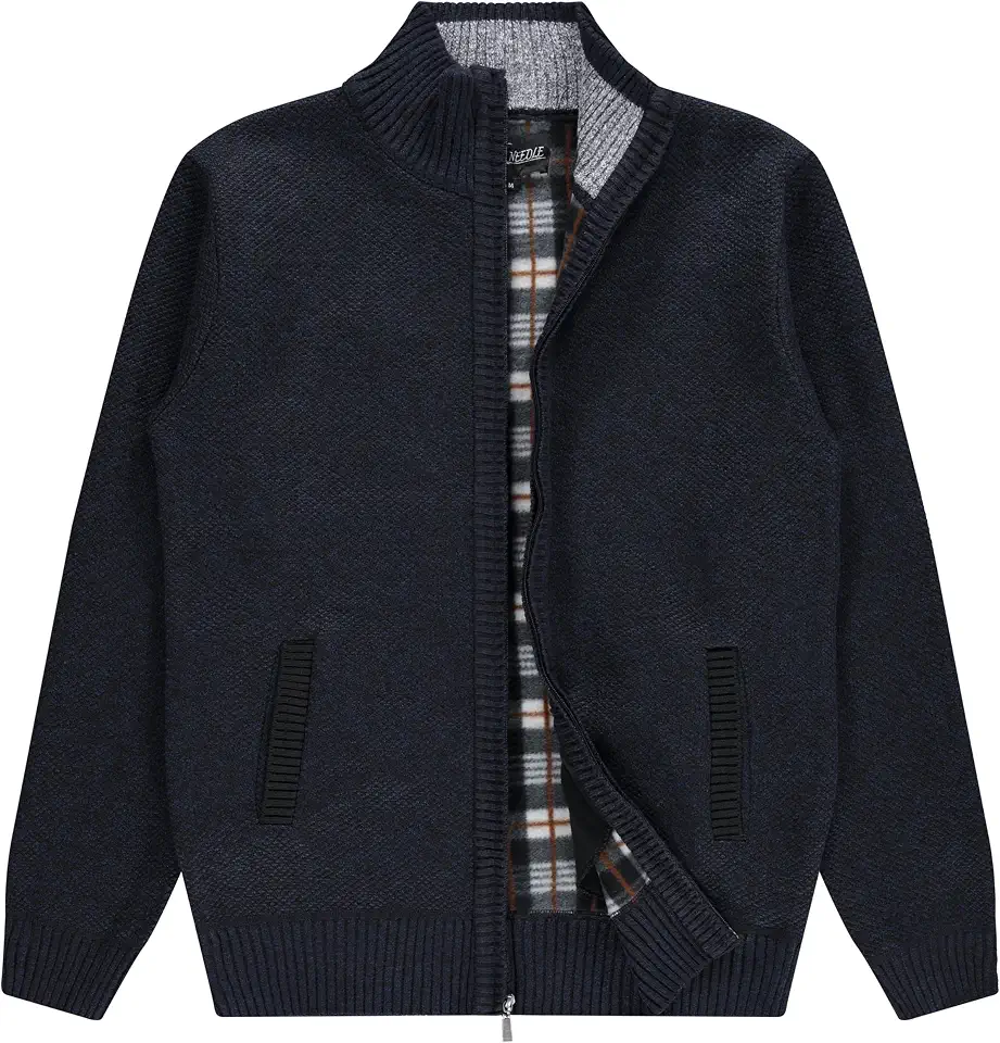 Men's Shawl Collar Cable Knit Cardigan Sweater, Full Zip Sherpa Lined, with Pockets