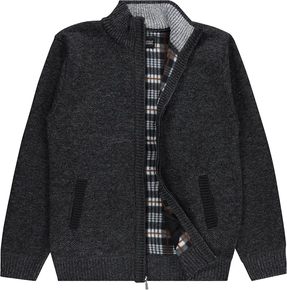 Men's Shawl Collar Cable Knit Cardigan Sweater, Full Zip Sherpa Lined, with Pockets